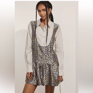 By Anthropologie Long Sleeve Collared Twofer Flounce Mini Dress